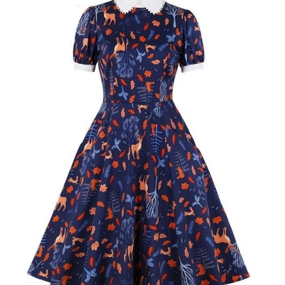 Collectif Dresses Collectif Peta Forest Friends Vintage Style Swing Dress New - Picture 1 of 6
